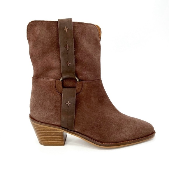 New Lucky Brand Kamaree Western Cowboy Bootie Chocolate Brown Suede Size 8.5 - Picture 2 of 10